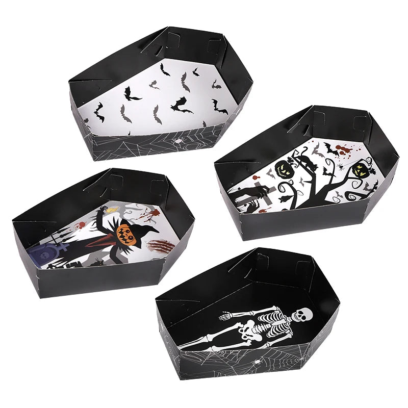 12/24Pcs Halloween Coffin Paper Food Serving Trays Candy