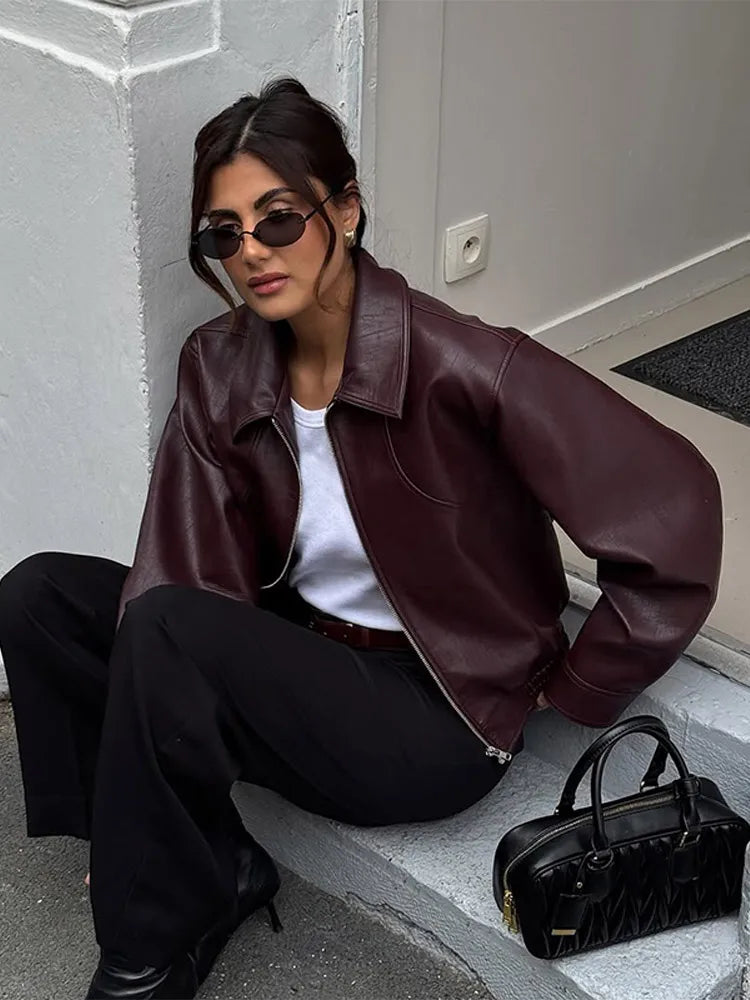 Vintage Wine Red Loose Jacket