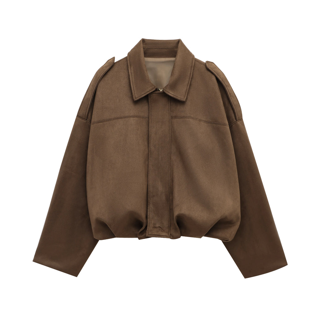 Women Brown Green Suede Jacket Loose
