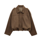 Women Brown Green Suede Jacket Loose