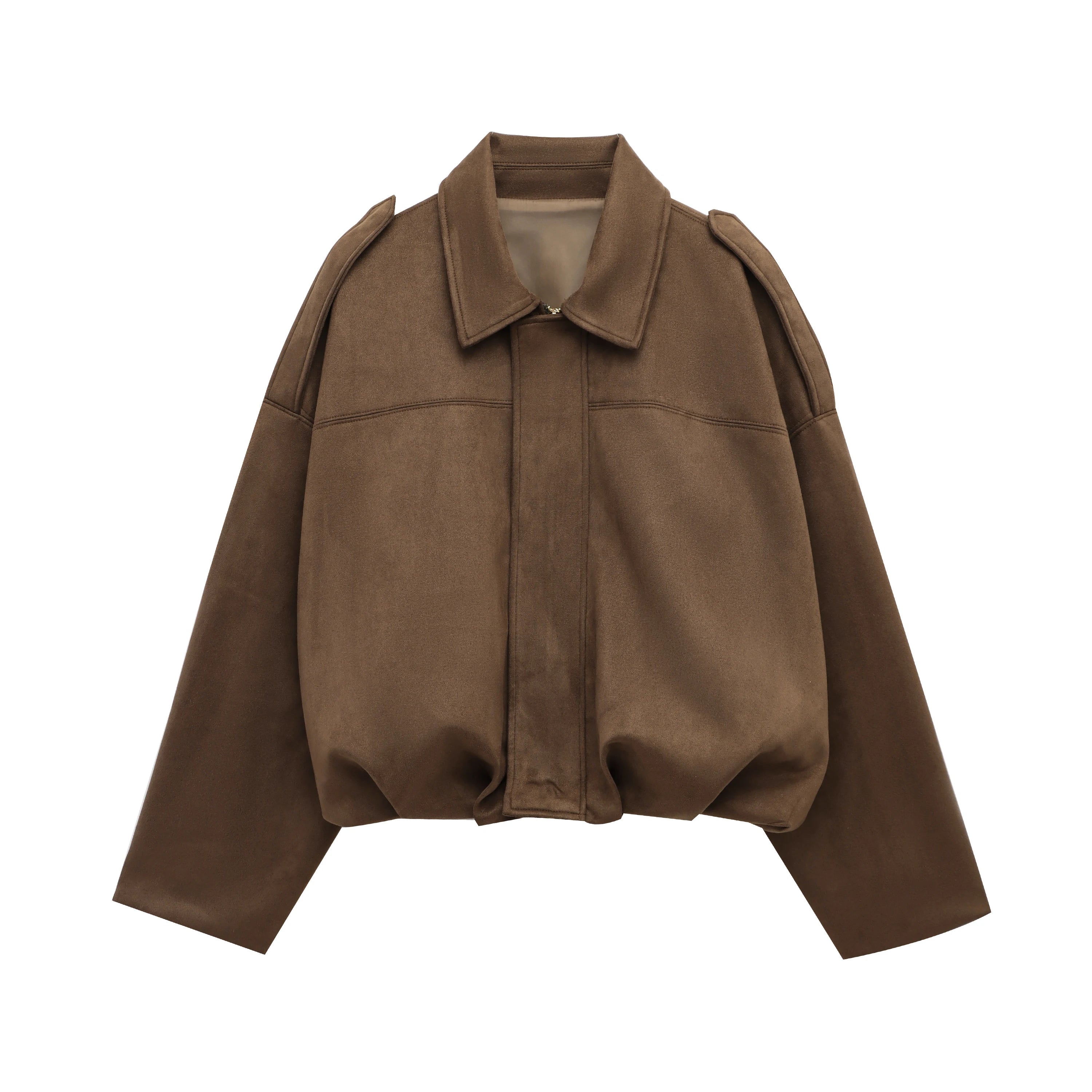 Women Brown Green Suede Jacket Loose