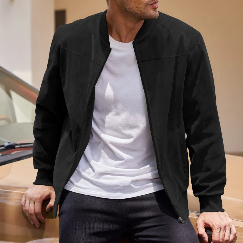 suede nap fabric casual jacket Round neck