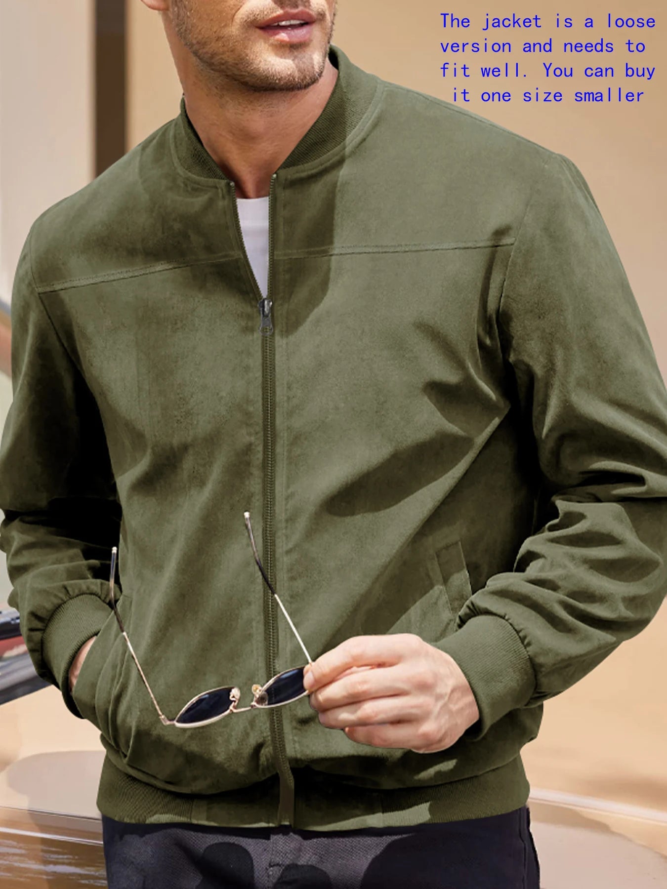 suede nap fabric casual jacket Round neck