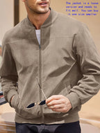 suede nap fabric casual jacket Round neck