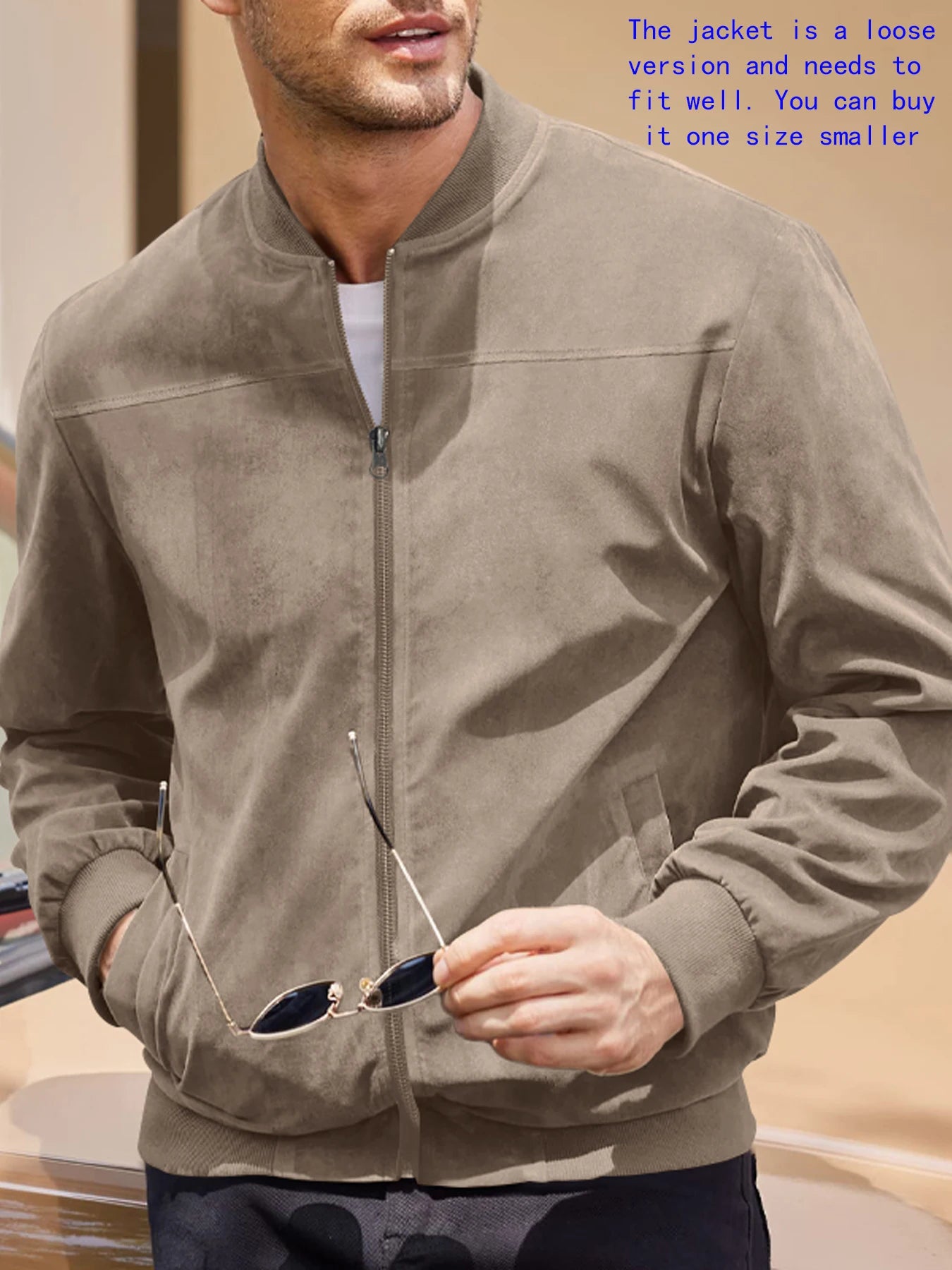 suede nap fabric casual jacket Round neck
