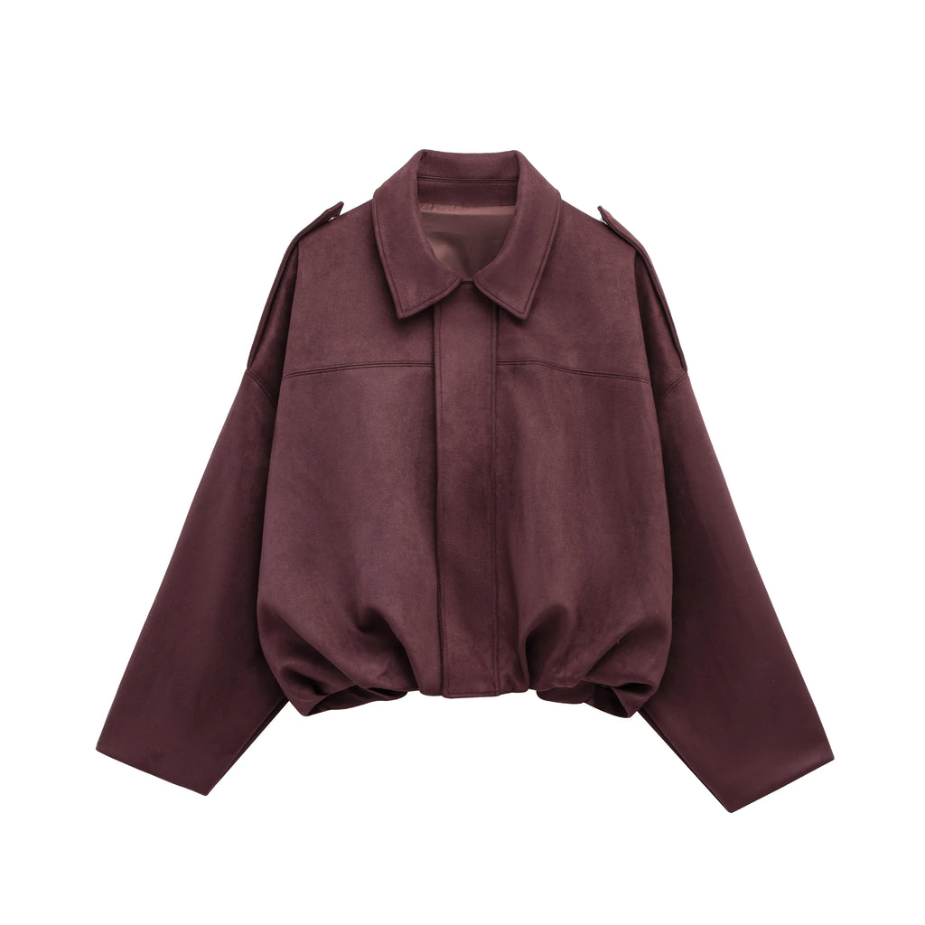 Women Brown Green Suede Jacket Loose