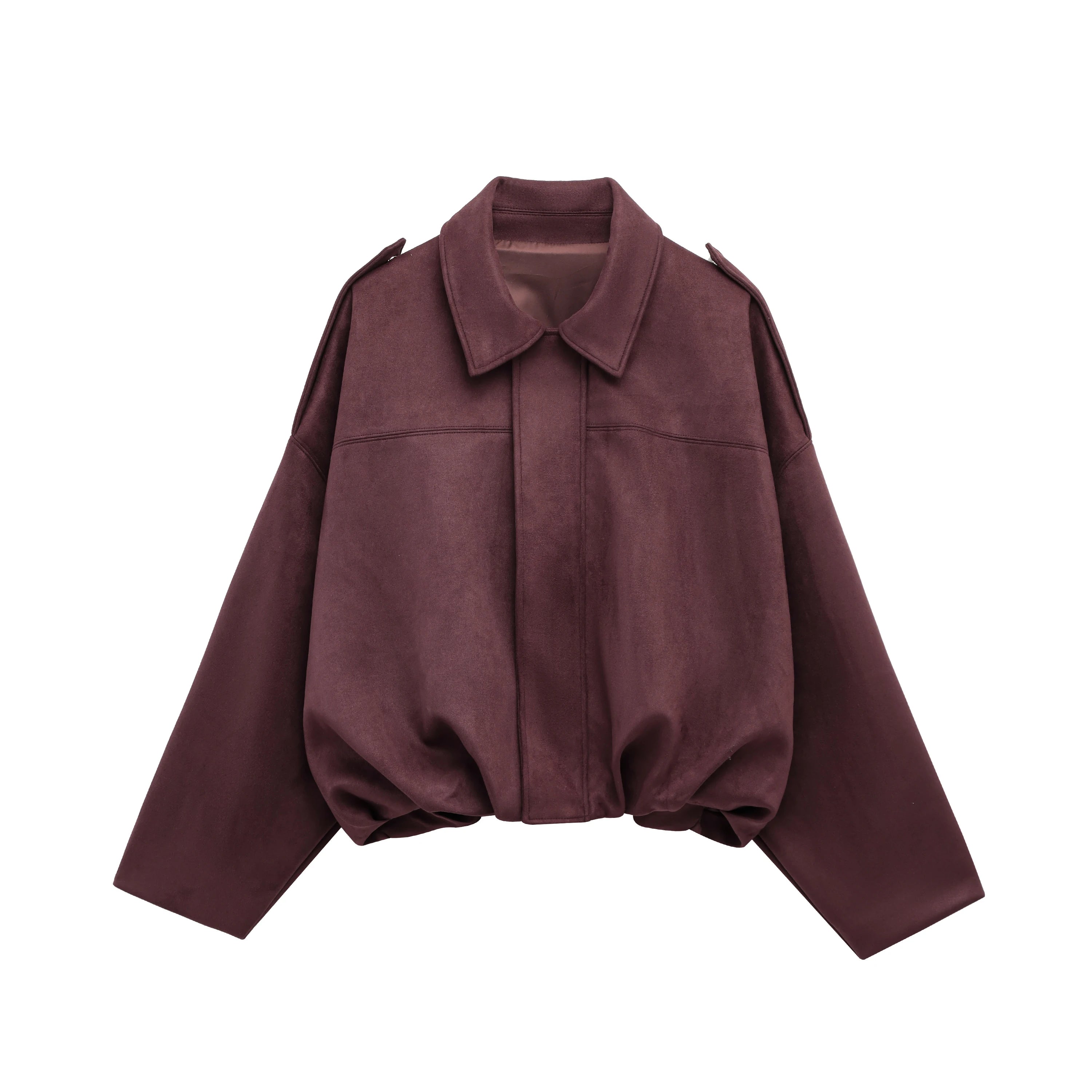 Women Brown Green Suede Jacket Loose