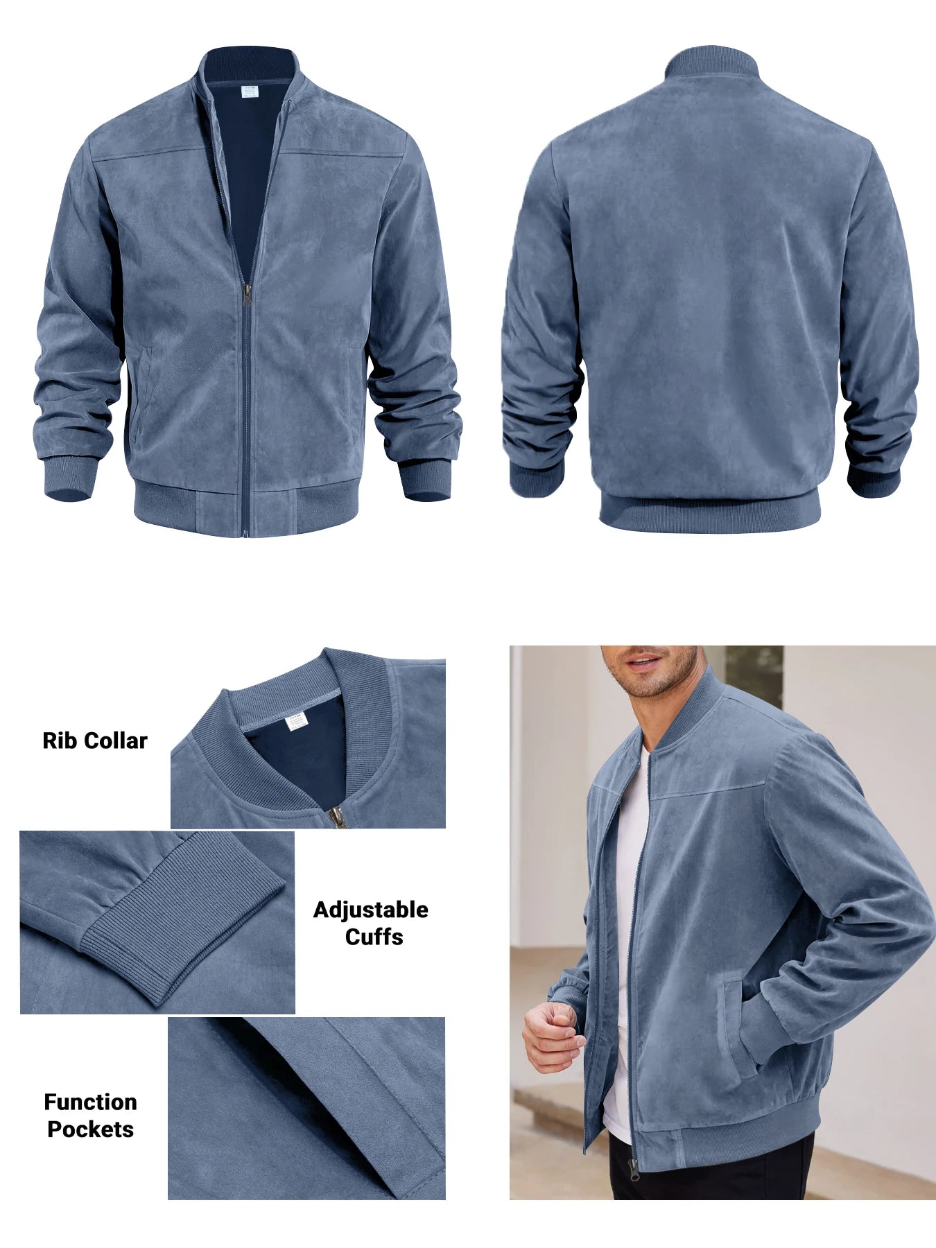 suede nap fabric casual jacket Round neck