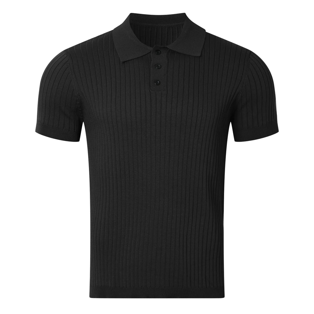 Clothing Retro Knit Lapel Striped Polo Shirt