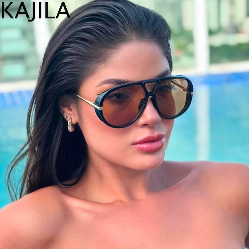 Oversized Pilot Oval Punk Sunglasses