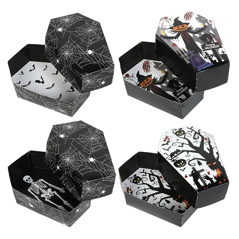 12/24Pcs Halloween Coffin Paper Food Serving Trays Candy