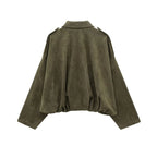 Women Brown Green Suede Jacket Loose