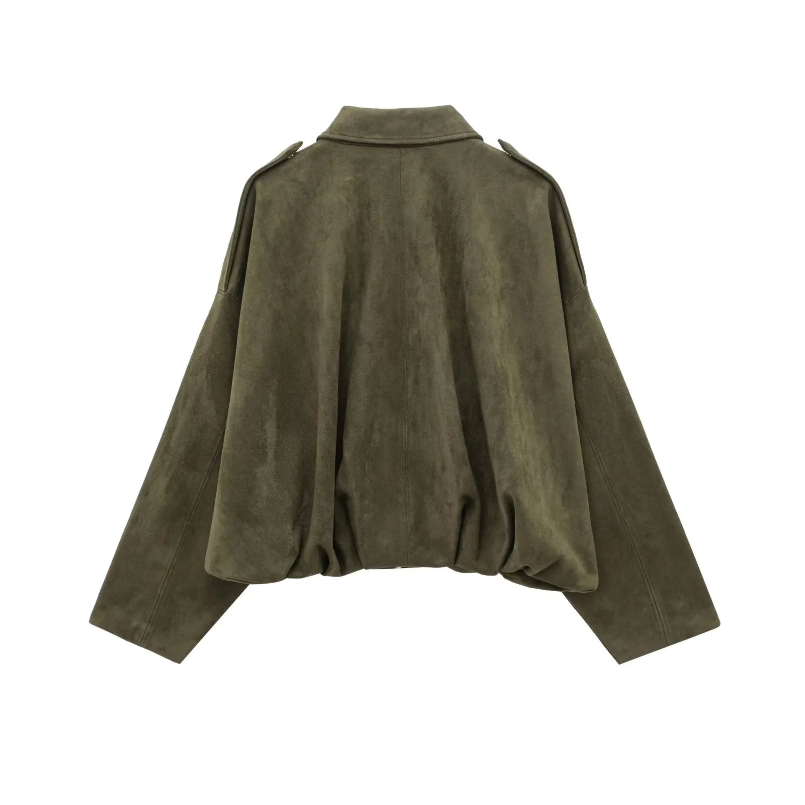 Women Brown Green Suede Jacket Loose