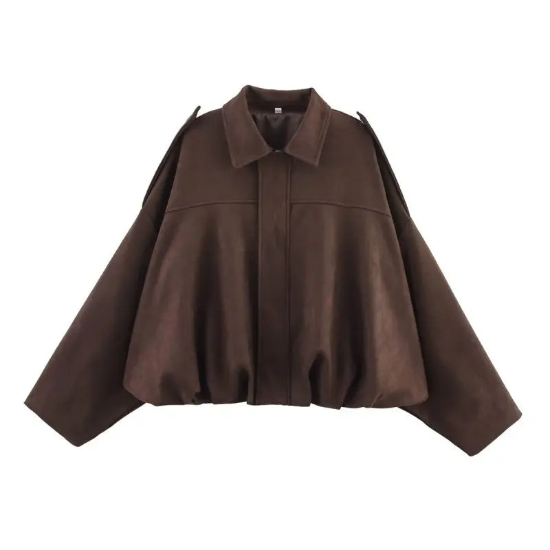 Women Brown Green Suede Jacket Loose