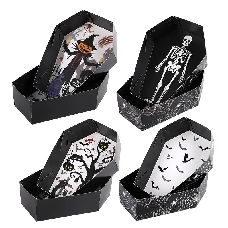 12/24Pcs Halloween Coffin Paper Food Serving Trays Candy