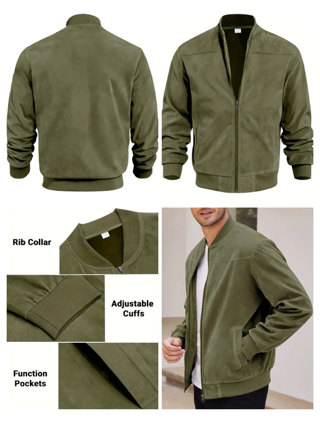 suede nap fabric casual jacket Round neck