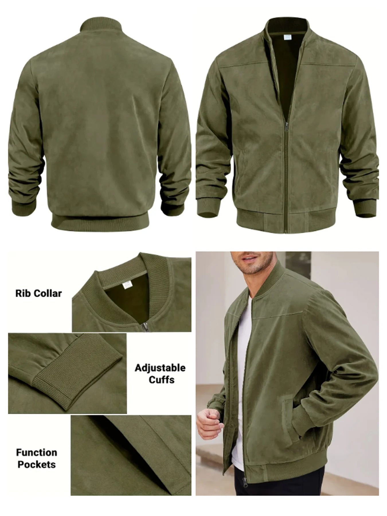 suede nap fabric casual jacket Round neck