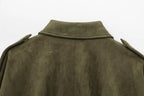 Women Brown Green Suede Jacket Loose