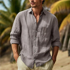 Cotton Linen Shirts Turn Down Collar Solid