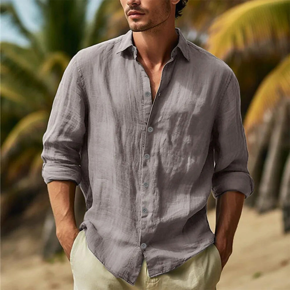 Cotton Linen Shirts Turn Down Collar Solid